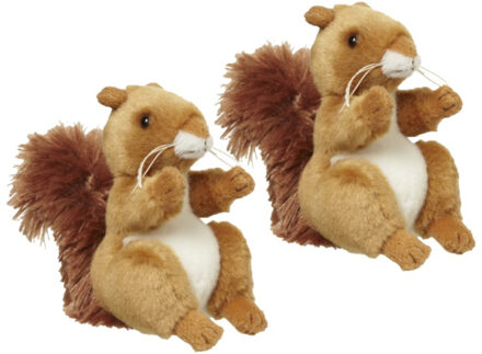 2x stuks pluche eekhoorn knuffel 11 cm
