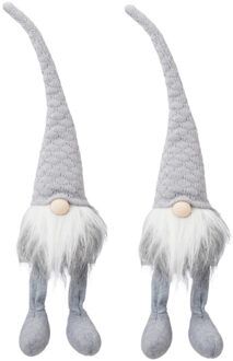 2x stuks pluche gnome/dwerg decoratie pop/knuffel grijs 50 x 12 cm - Kerstman pop