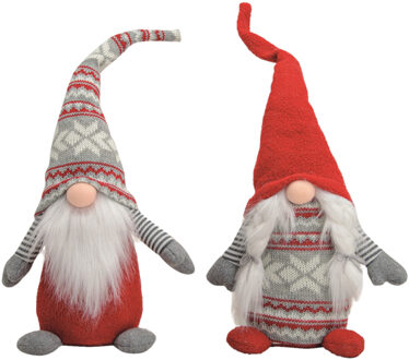 2x stuks pluche gnome/dwerg decoratie pop/knuffel rood/grijs vrouwtje en mannetje 45 x 14 cm - Kerstman pop