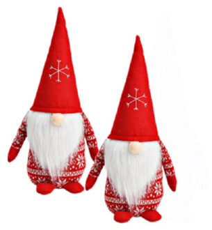 2x stuks pluche gnome/dwerg decoratie poppen/knuffels rood 16 x 20 x 40 cm