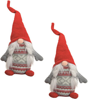 2x stuks pluche gnome/dwerg decoratie poppen/knuffels rood/grijs vrouwtje 45 x 14 cm - Kerstman pop