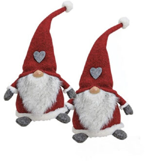 2x stuks pluche gnome/dwerg decoratie poppen/knuffels wit/rood/grijs 16 x 20 x 40 cm