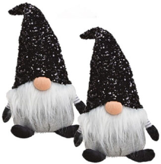 2x stuks pluche gnome/dwerg decoratie poppen/knuffels zwart 17 x 24 x 48