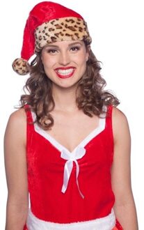 2x stuks pluche kerstmutsen met luipaard print voor volwassenen