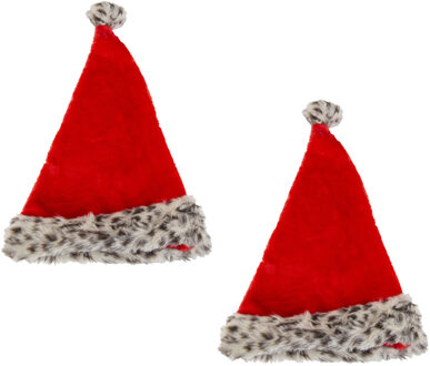 2x stuks pluche kerstmutsen met luipaard print vor volwassenen