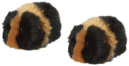 2x stuks pluche knuffel cavia 13 cm zwart/bruin - Knuffel huisdieren