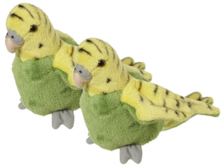 2x stuks pluche knuffel Parkiet groen 16 cm - knuffeldieren - Tropische vogels