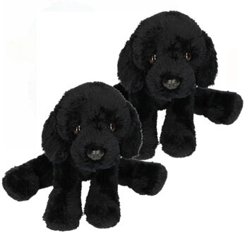 2x stuks pluche Labrador knuffel hond zwart 12 cm