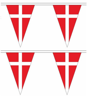 2x stuks polyester vlaggenlijnen Denemarken 5 meter - Deense buiten vlaggetjes - Polyester
