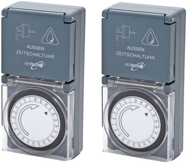 2x stuks programmeerbare tijdklok/tijdschakelaar voor binnen/buiten indoor/outdoor 24-uurs - tijdschakelaars Groen