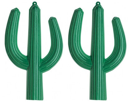 2x stuks PVC Mexicaanse thema decoratie 3D cactus 62 x 37 cm - Feestdecoratievoorwerp