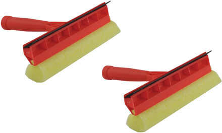 2x stuks raamwissesr/raamtrekkers rood met spons en kunststof handvat 23 cm - Raamtrekkers/ramenlapper/autoraamtrekker