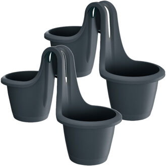 2x Stuks Respana twins ronde balkon plantenpotten/bloempotten antraciet 2x 2,5 liter