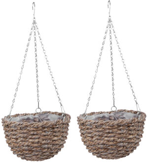 2x stuks rieten hangende rotan manden/bloempotten/plantenpotten 31 cm - Plantenpotten Bruin