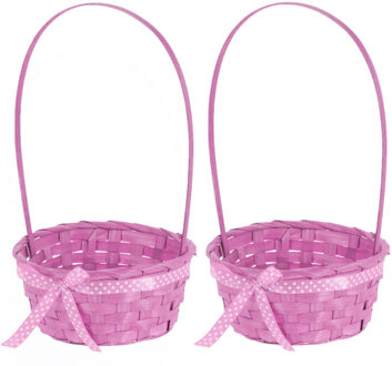 2x stuks rieten mandjes roze rond met hengsel 39 cm