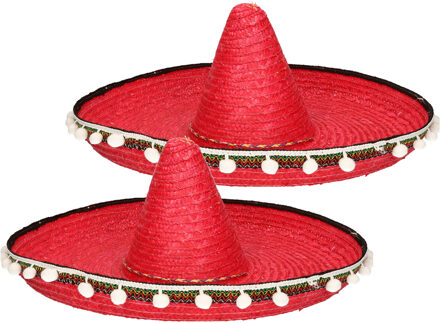 2x stuks rode Mexicaanse verkleed sombrero hoed 60 cm voor volwassenen