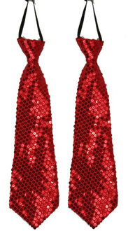 2x stuks rode pailletten stropdas 32 cm