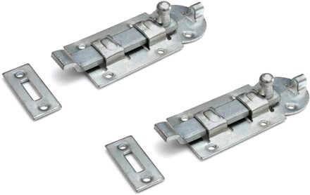 2x stuks rolschuif / rolschuiven / poortgrendels staal verzinkt met bocht 5,6 x 12 cm