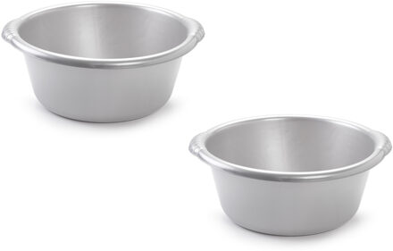 2x stuks ronde afwasteil/afwasbak zilvergrijs 15 liter