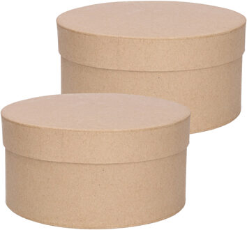 2x stuks ronde bruine hobby knutselen doos/dozen van karton - 15 x 7,5 cm - Hoedendoos/cadeauverpakking