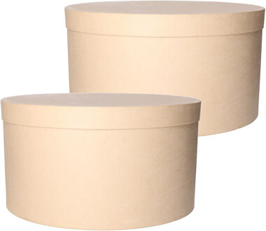 2x stuks ronde bruine hobby knutselen doos/dozen van karton - 34.5 x 19.5 cm - Hoedendoos/cadeauverpakking