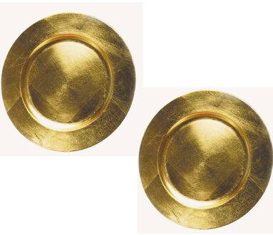 2x stuks ronde kaarsenborden/kaarsenplateaus goud van kunststof 33 cm - Kaarsenplateaus Goudkleurig