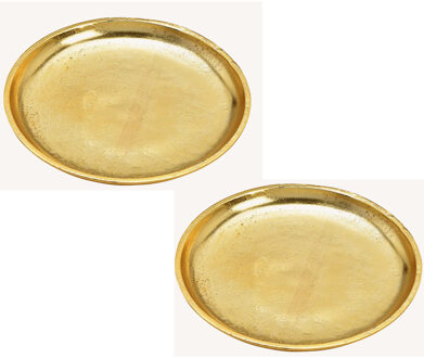 2x stuks ronde kaarsenborden/kaarsenplateaus goud van metaal 20 x 2 cm