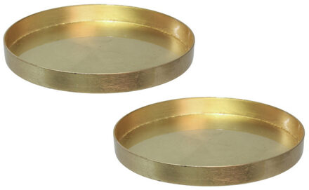 2x stuks ronde kunststof dienbladen/kaarsenplateaus goud D27 cm - Kaarsenplateaus Goudkleurig