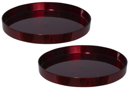 2x stuks ronde kunststof dienbladen/kaarsenplateaus rood D27 cm - Kaarsenplateaus