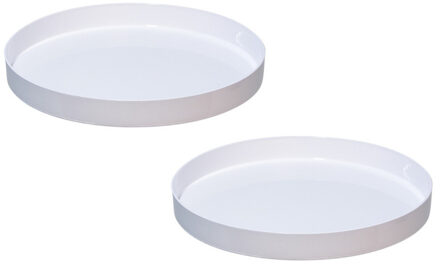 2x stuks ronde kunststof dienbladen/kaarsenplateaus wit D27 cm - Kaarsenplateaus