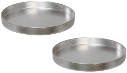 2x stuks ronde kunststof dienbladen/kaarsenplateaus zilver D27 cm
