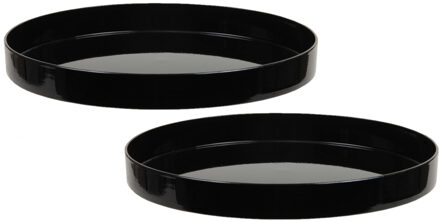 2x stuks ronde kunststof dienbladen/kaarsenplateaus zwart D27 cm - Kaarsenplateaus