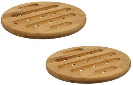 2x Stuks ronde pannen onderzetter bruin 18 cm van bamboe - Panonderzetters