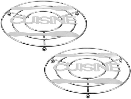 2x Stuks ronde pannen onderzetter zilver Cuisine 20 cm van verchroomd metaal - Panonderzetters Zilverkleurig