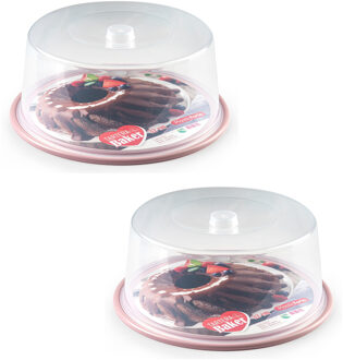 2x stuks ronde taart/gebak bewaardoos transparant 32 x 15 cm met roze bodem