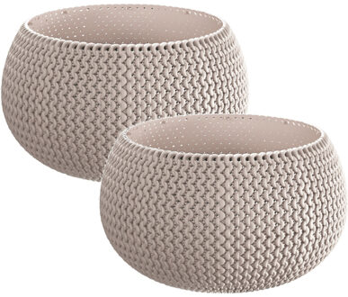 2x Stuks ronde taupe kunststof Splofy bloempotten/plantenpotten 2,3 liter