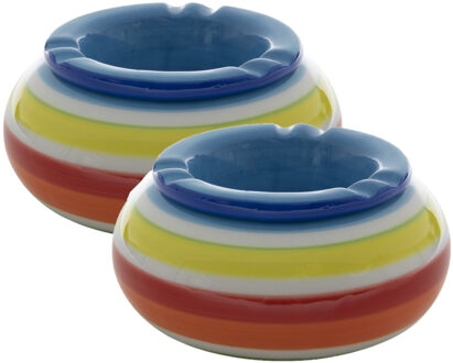2x Stuks Ronde Terras Asbak/stormasbak Blauw Keramiek 14 X 14 X 7 Cm - Buiten Asbakken