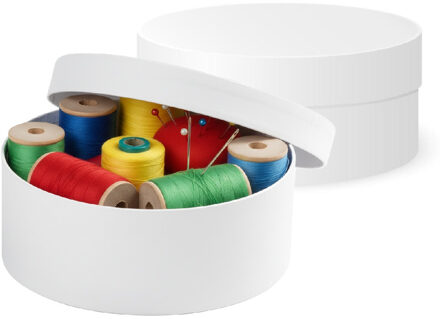 2x stuks ronde witte hobby knutselen doos/dozen van karton - 8.5 x 4 cm - Hoedendoos/cadeauverpakking