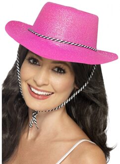 2x stuks roze glitter carnaval verkleed cowboy hoed voor volwassenen