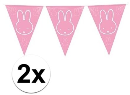 2x stuks roze Nijntje vlaggenlijnen geboorte meisje