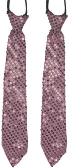 2x stuks roze pailletten stropdas 32 cm