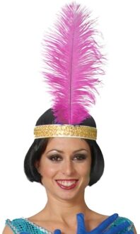 2x stuks roze pauwenveer charleston/jaren 20 verkleed accessoire 40 cm
