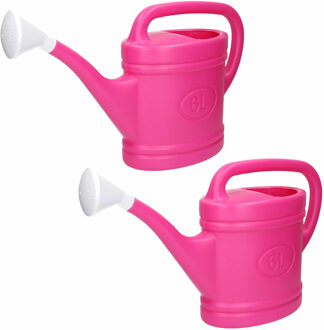 2x stuks roze tuin planten gieter met broeskop 6 liter