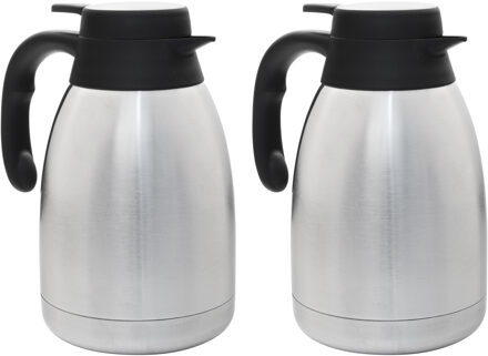 2x stuks RVS thermos/isoleerkannen 1,5 liter - Thermosflessen en isoleerkannen voor warme / koude dranken