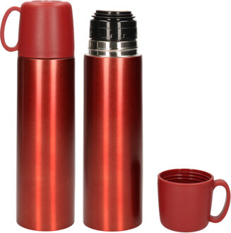 2x stuks RVS thermosflessen/isoleerflessen mat rood met kunststof dop 500 ml