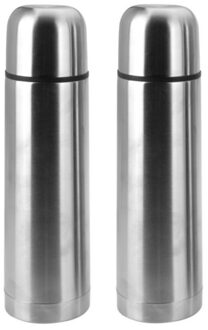2x stuks RVS thermosflessen/isoleerflessen mat zilver 500 ml