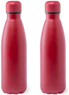 2x Stuks Rvs waterfles/drinkfles rood met schroefdop 790 ml - Drinkflessen Zwart