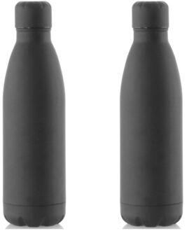 2x Stuks Rvs waterfles/drinkfles zwart met schroefdop 790 ml - Drinkflessen