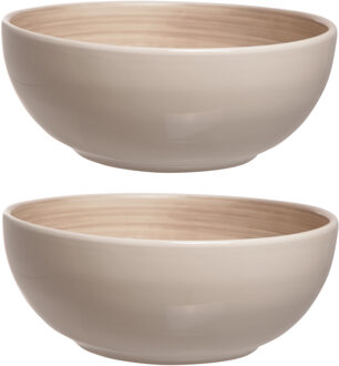 2x stuks salade schalen/kommen rond Turbolino beige/bruin 25 cm - Saladeschalen