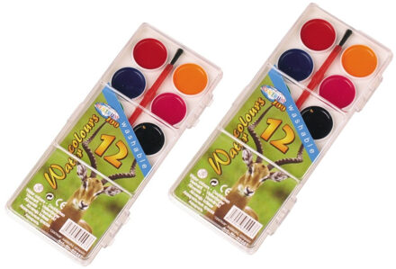 2x stuks schilderen waterverf set 12 kleuren met kwastje